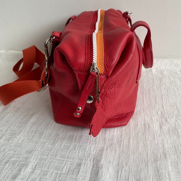 Roots Red Leather Satchel Bag With Stripe Detail - Picture 5 of 16